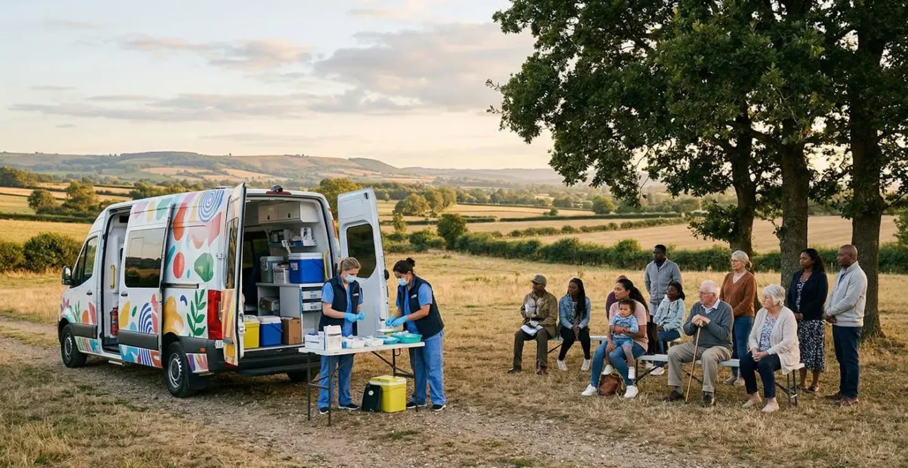 Mobile vaccination van providing healthcare services in a rural community setting