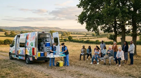 Mobile vaccination van providing healthcare services in a rural community setting