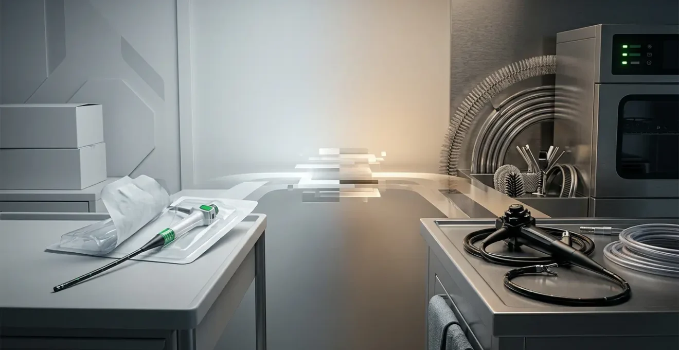 Professional editorial comparison of disposable and reusable endoscopes in medical facility over five years