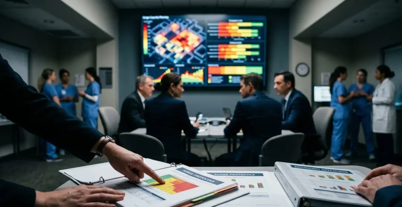 Hospital emergency operations center tracking real-time capacity metrics