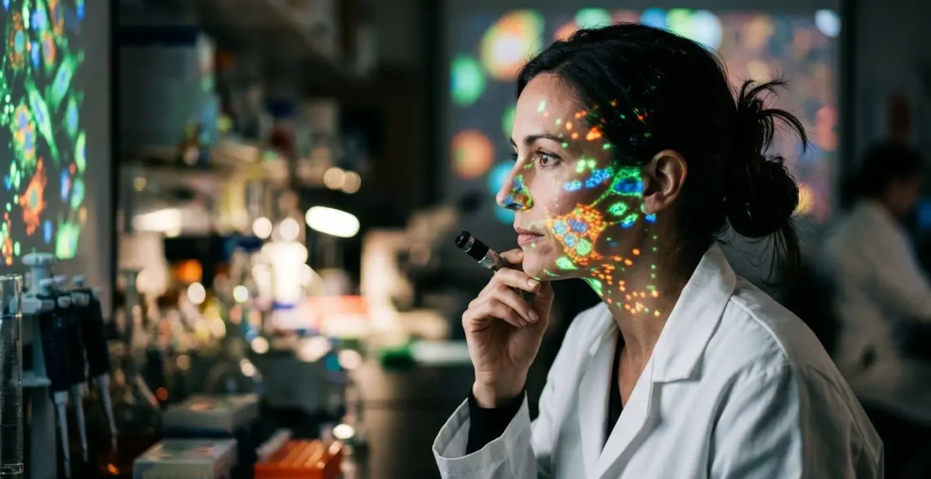Laboratory scientist analyzing cellular imaging data from phenotypic screening assay