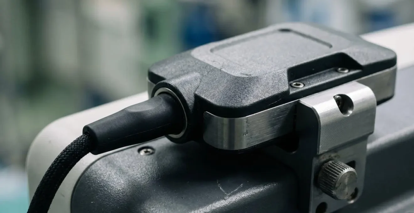 Close-up macro shot of RTLS tracking device on medical equipment