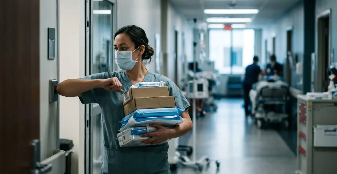 Healthcare facility during peak flu season with visible hygiene campaign implementation