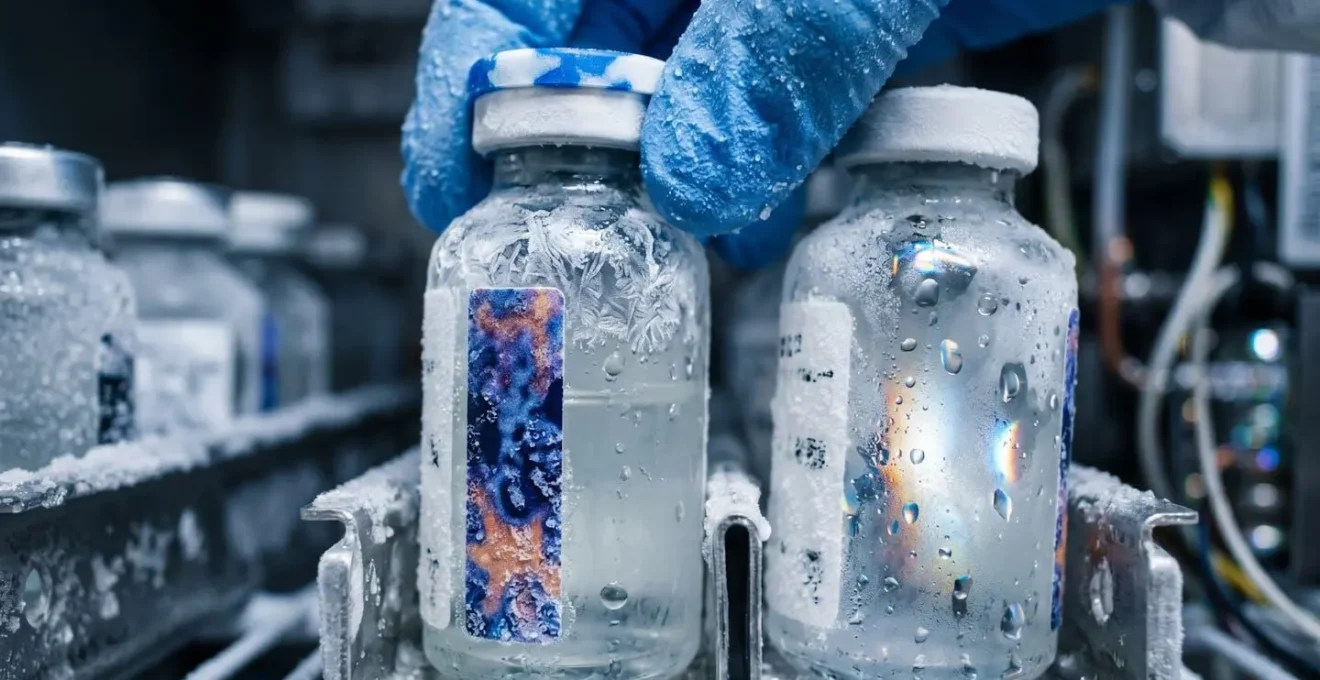 Close-up view of vaccine cold storage monitoring equipment