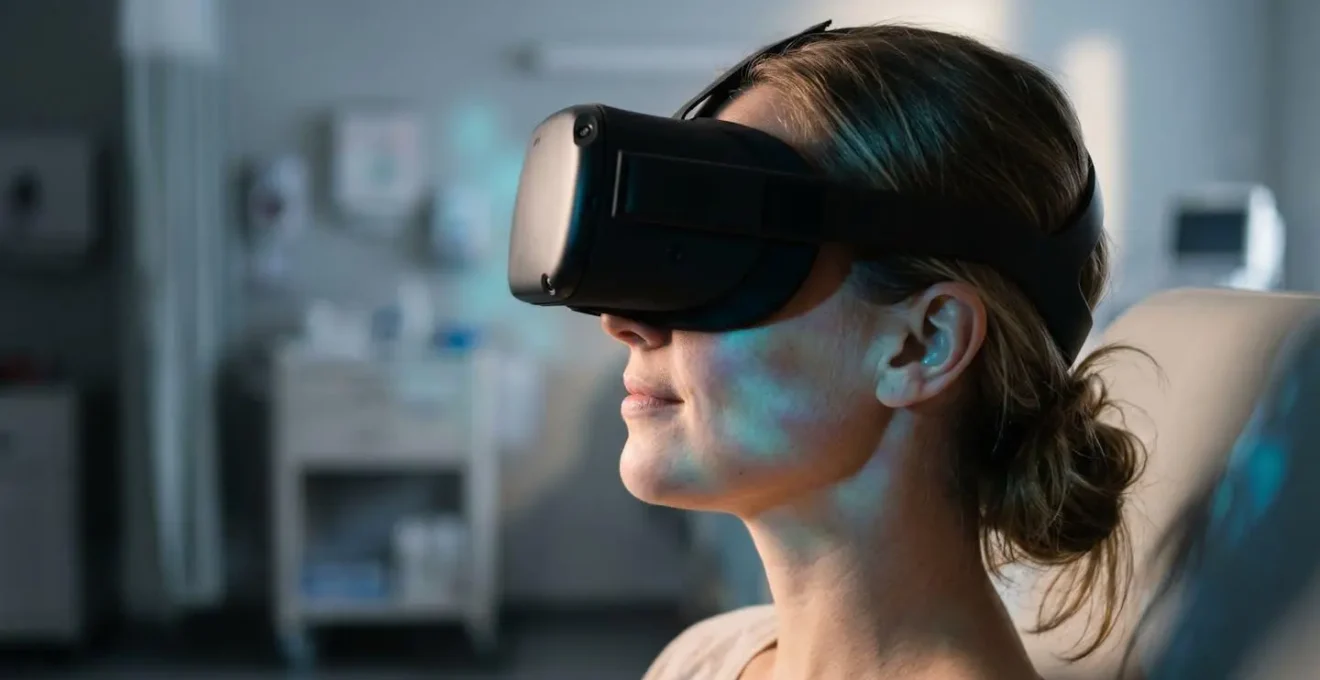 Patient experiencing calm VR environment pre-procedure