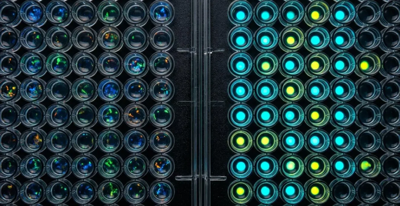 Laboratory setup showing dual screening approaches with noise visualization patterns